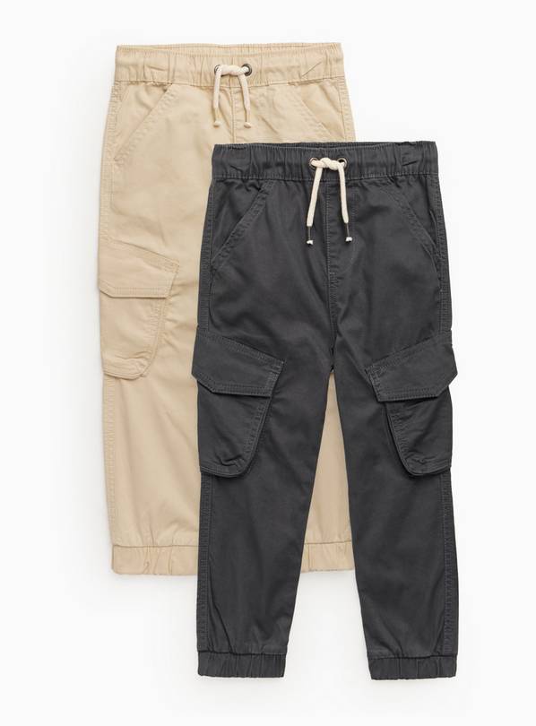 Stone & Charcoal Grey Cuffed Cargo Trousers 2 Pack 2-3 years